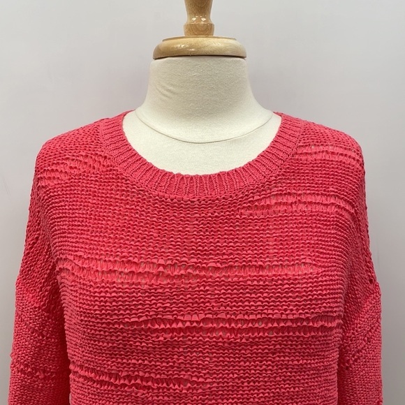 White & Warren Crochet Knit Crewneck Long Sleeve Sweater Coral Pink Small - Picture 2 of 10